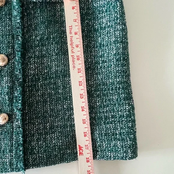 Walter Baker Green Tweed Mini Skirt w/ Gold Buttons - Size 6 - Picture 6 of 11